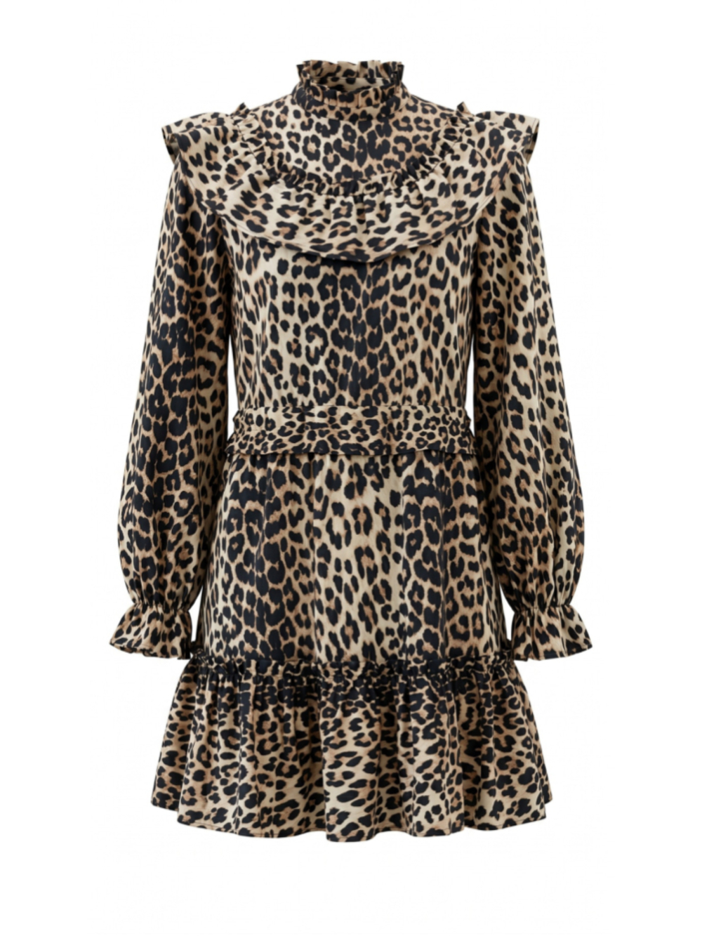 Ganni Printed Cotton Frill Dress, Leopard